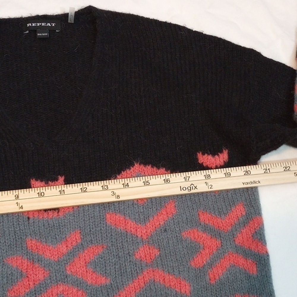 Repeat Womens Sweater Sz XXS Alpaca Wool Black Pink Oversized Warm Winter Fall - Picture 7 of 8